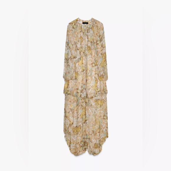Zara Floral Chiffon Dress with Asymmetrical Hem bohemian hippie summer fall - Picture 6 of 10